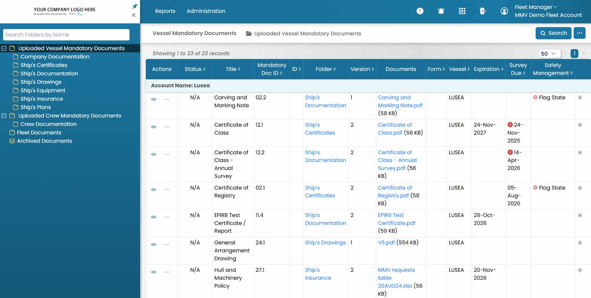 yacht document management dashboard
